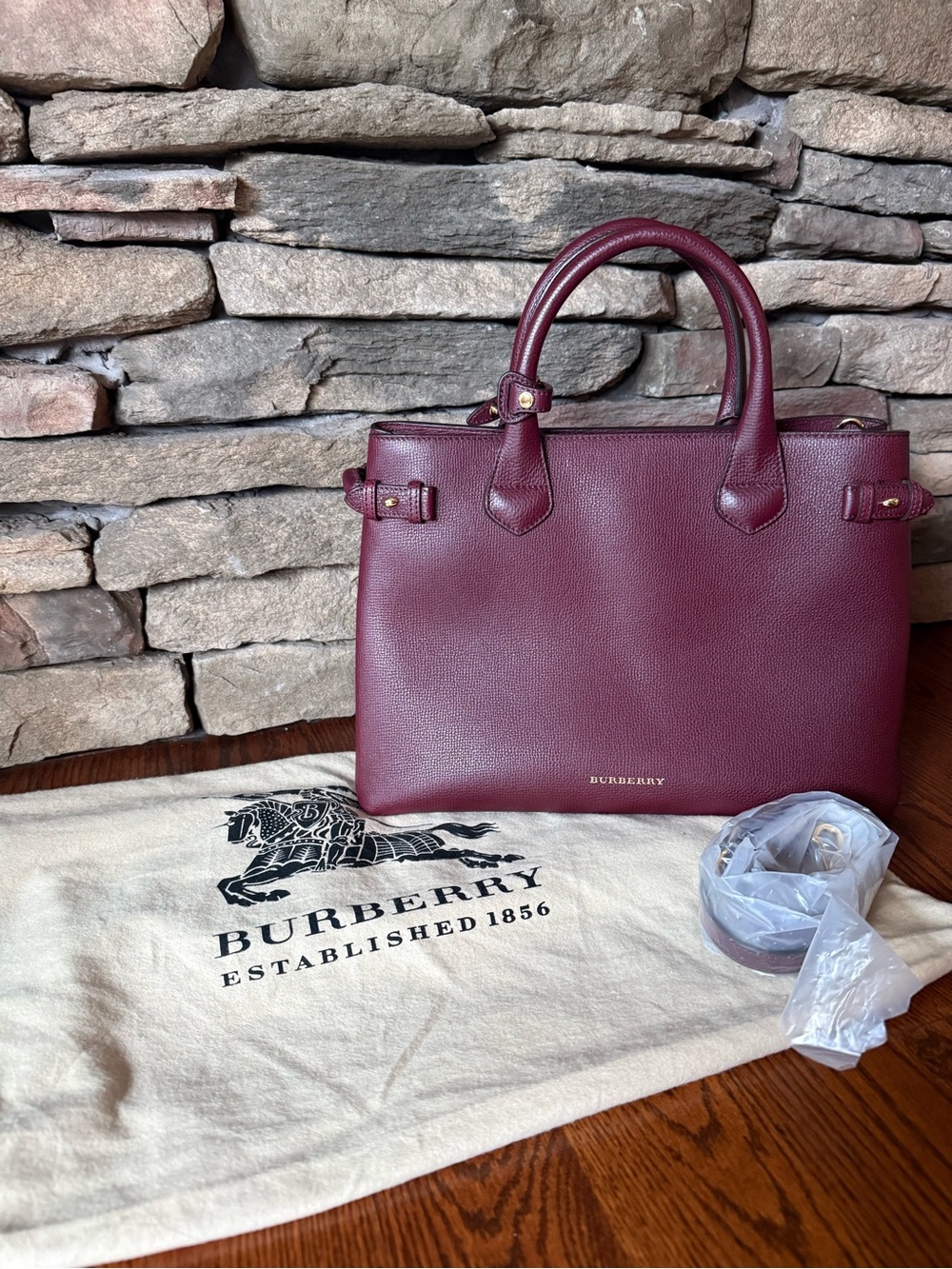 Burberry Burgundy Leather Top-Handle Satchel